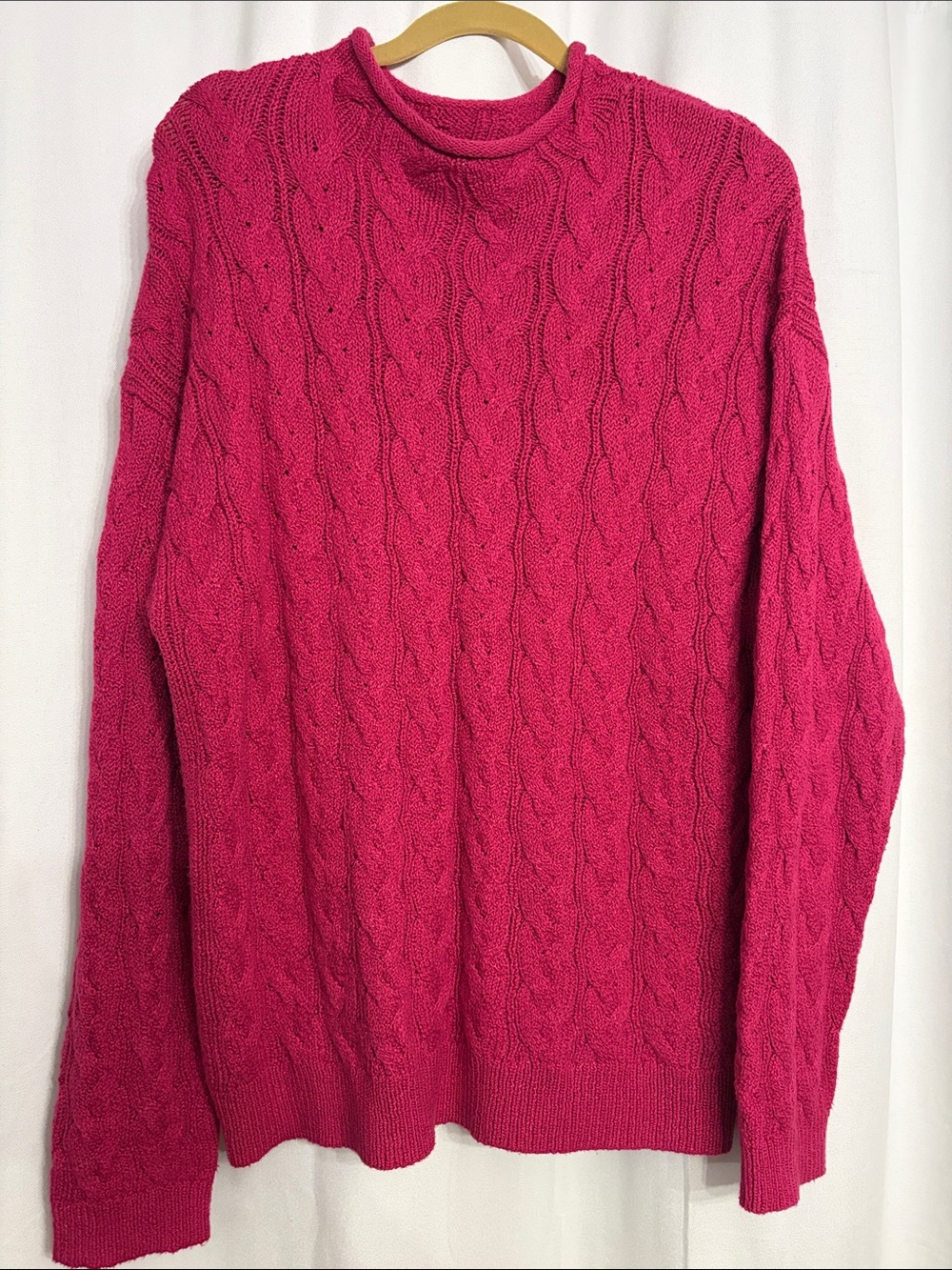 J. Crew Cable Knit Fuchsia Mockneck Sweater